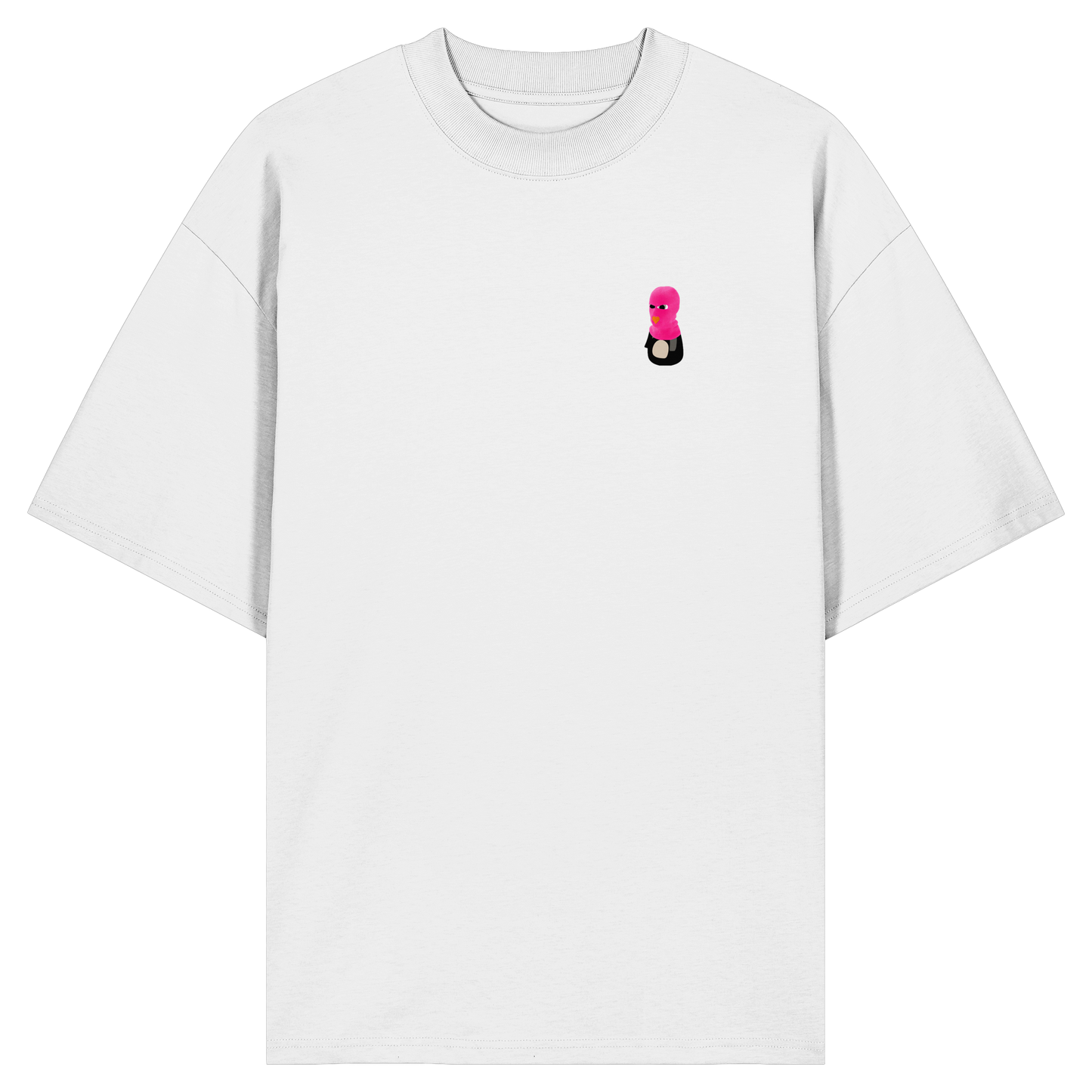 Pingstas Bad Pink Vibes Oversize Shirt weiß — Vorderansicht mit kleinem Emblem auf der Brust