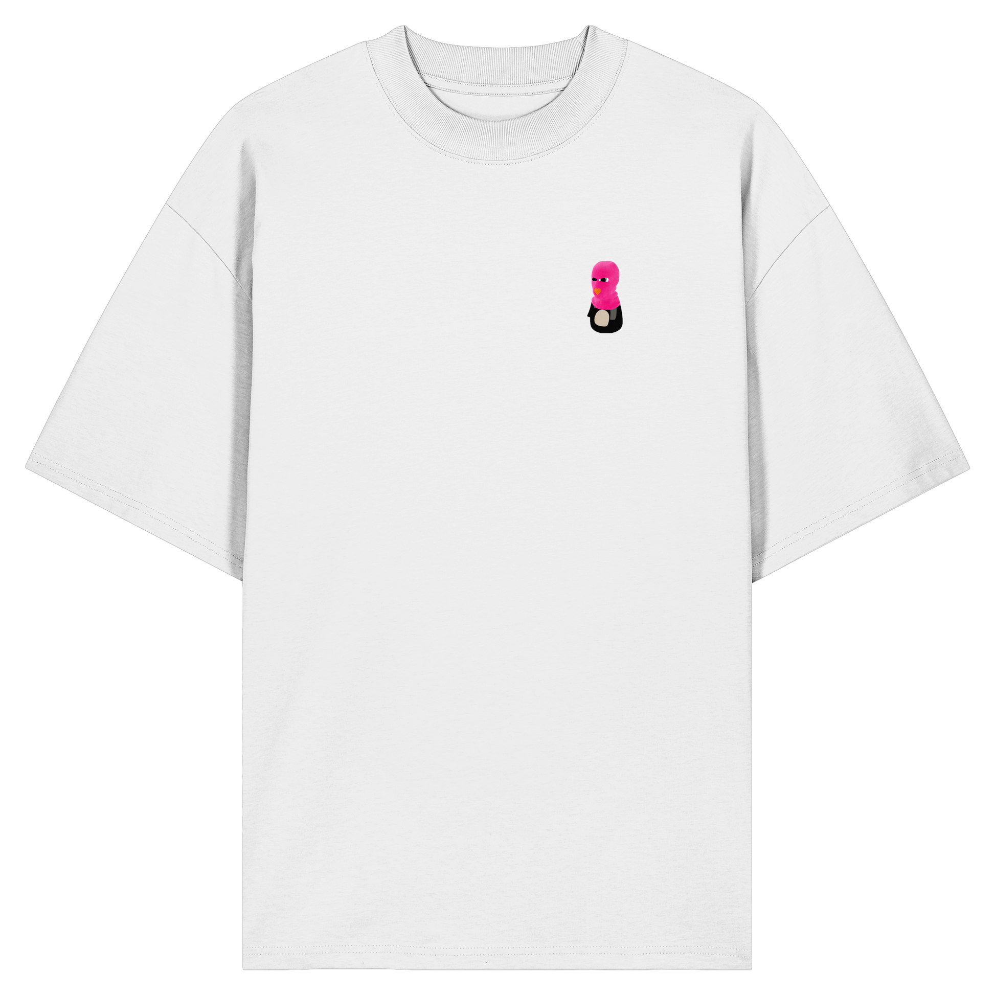 Pingstas Bad Pink Vibes Oversize Shirt weiß — Vorderansicht mit kleinem Emblem auf der Brust