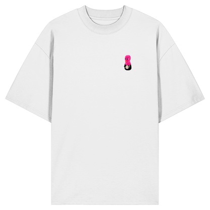 Pingstas Bad Pink Vibes Oversize Shirt weiß — Vorderansicht mit kleinem Emblem auf der Brust