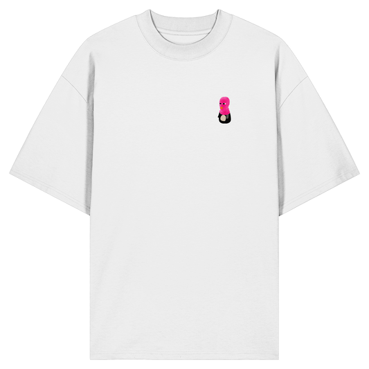 Pingstas Bad Pink Vibes Oversize Shirt weiß — Vorderansicht mit kleinem Emblem auf der Brust