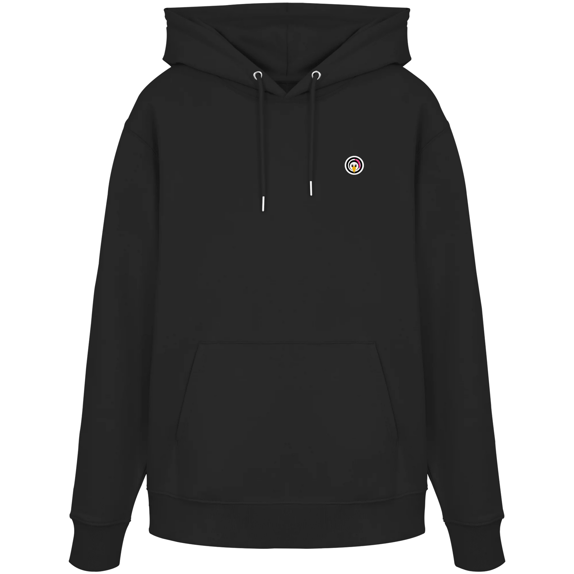 PINGSTAS OG Label Hoodie schwarz, Vorderansicht, Bio-Baumwolle Streetwear